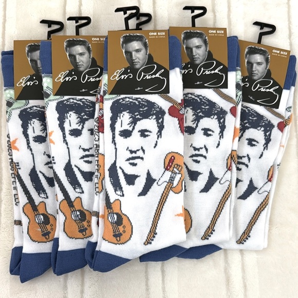 Elvis Presley Artistic Casual Crew Socks One Size White Blue - Picture 1 of 4